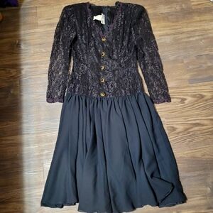 Vintage CHERYL KAYE Women's Dress Size S Black Lace Witchy Bella Elena Prairie
